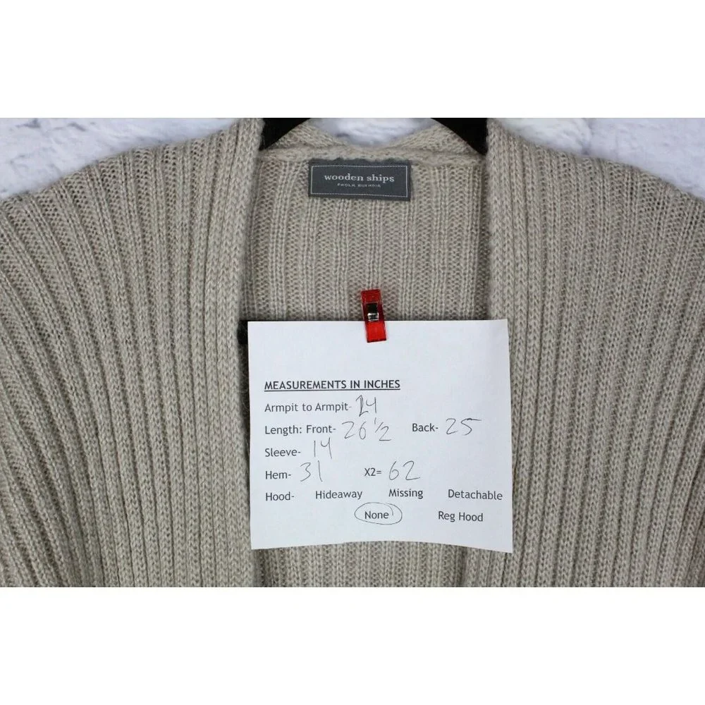 Wooden Ships Beige Ribbed Knit Open Front Cardigan Sweater Size S/M - Picture 8 of 8